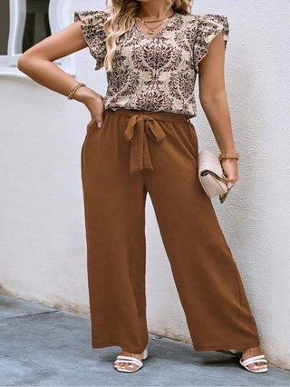 Plus Size  2024  Summer New American Ethnic Style Loose Casual V-neck Two Piece Set