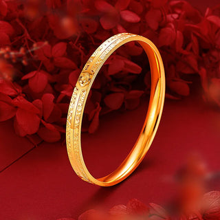 Luxury 24K 9999 Pure Gold real gold Women's High-end Sense Lucky Grass Crushed Ice Bracelet Closed Mouth Straight Ring Bracelet