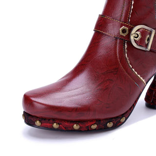 Studded Chunky Heel Leather Ankle Boots