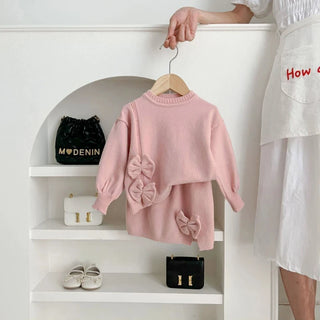 NEW Toddler Girls Clothing Set Winter Warm Sweater and Skirt Knitwear Set Baby Kids Bow Sweet Sets Outfit clothing