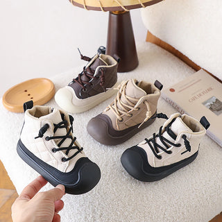 Faux Fur Winter Boots For Children Trend Fashion Plaid Kid's Plush Boots Anti-slippery Boy's Girl's Snow Boots Winter Shoes