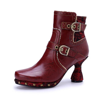 Studded Chunky Heel Leather Ankle Boots