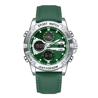 FOXBOX Outdoor Fashion Electronic Watches for Men Casual Sports Leather Waterproof Weeks Dual Digital Display Quartz Chronograph