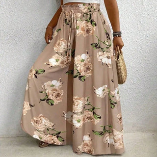 Elegant Printed Wide Leg Drawstring Pants