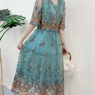High end Embroidered V - neck Elegant Lady Dress - Epictzar Intl.