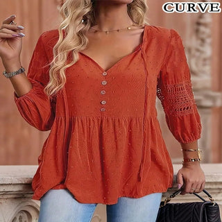 Women's V-neck Button Lace Blouse