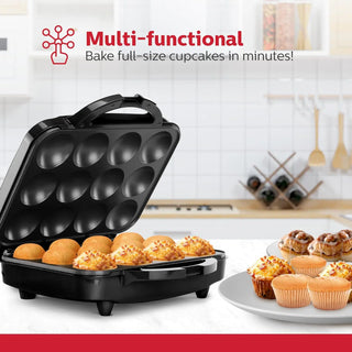 Non-Stick Full Size Cupcake Maker, Black - Makes 12 Cupcakes, Muffins, Cinnamon Buns, and more for Birthdays, Holidays, Bake Sal