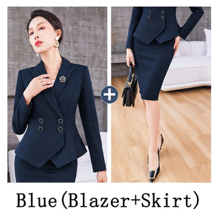 New Arrival Elegant Ladies Formal Skirt Suit Women Orange Blue Pink Long Sleeve Female Blazer Set for Business Work Wear