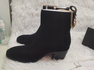 Suede Ankle Boots Gold Chain High Heels Shoes for Men Side Zipper Men Chelsea Boots Genuine Leather Black Red Boots Real Picture