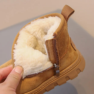 PU Leather Plush Boots For Children 2025 Vintage Teenager Kid's Snow Boots Thick Warm Faux Fur Cotton Shoes Casual Warm Boots