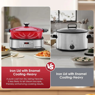 Electric Dutch Oven Multi-Cooker, 5.8QT Enameled Cast Iron Pot - 1250W Fast Heating, 6 Preset Functions, Digital Display & Keep
