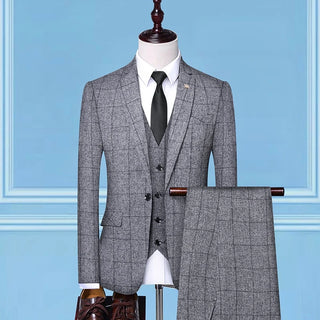 Men's Boutique Three-Piece Suit Set Checkered Stripes Vest Trousers Handsome Trend Leisure Business Casual Wear 2025 New