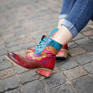   Women's Floral Print Block Heel Booties