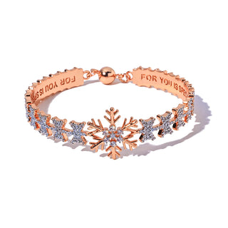 ESKEEM Rose Gold Plated Jewelry Snowflake Bangle Iced Out Cubic Zirconia Bracelets for Women Christmas and New Year Gifts