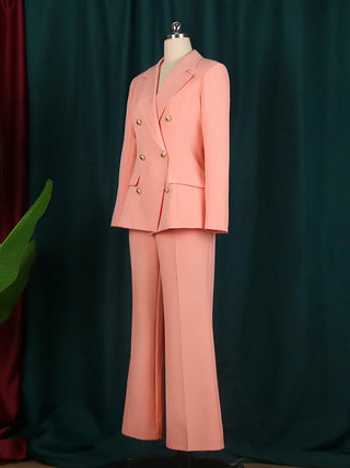 Business Women Suits Blazer Sets 2 Piece Fall Winter Formal Pink Jacket Wide Leg Pants Outfits Suit Elegant