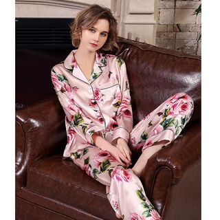 Silk Long Sleeve Cardigan Pajamas Sets