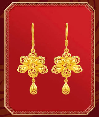 9999 gold open-screen peacock earrings 24K gold women's fashion simple temperament earrings real gold ear hook earrings