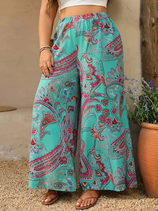 Elastic Waist Printed Wide-leg Pants