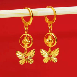 Classic Versatile 9999 24K Real Gold Beaded Earrings Size Earrings with Beaded Rings Earrings Gift for Girlfriend