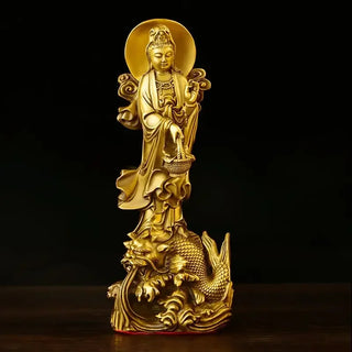 Copper Dragon Guanyin Ornaments Stand Bodhisattva Home Living Room Buddha Statue