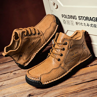 Handmade Genuine Leather Casual Shoes for Men Outdoor Hiking Shoes Winter Men Ankle Snow Boots Optional Plush Warm Male Sneakers