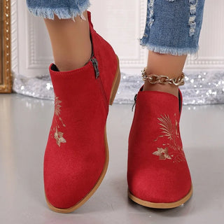 Suede Embroidered Pattern Short Boots