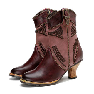 Vintage Floral Leather Bohemian Booties