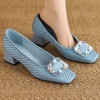 Elegant Crystal Buckle Pumps Shoes