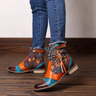 Floral Round Toe Party Ankle Boots