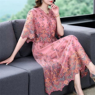 High end Embroidered V - neck Elegant Lady Dress - Epictzar Intl.
