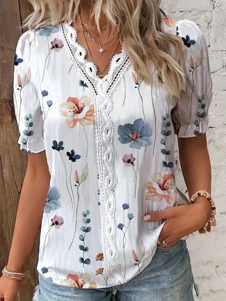 Casual Basic Lace Short Sleeve Blouse