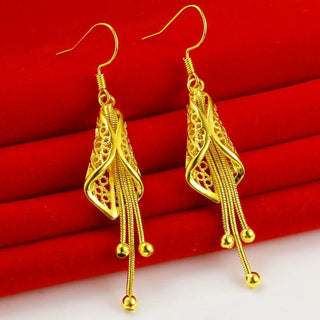 Classic Versatile 9999 24K Real Gold Beaded Earrings Size Earrings with Beaded Rings Earrings Gift for Girlfriend