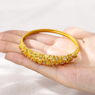 Luxury 24K 9999 Pure Gold real gold Women's Bracelet Blossoms Brocade Cluster Diamond Buckle Bracelet