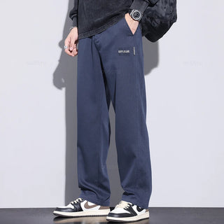 New Upgraded Autumn Winter Soft Cosy Lyocell Fabric Men's Pants Baggy Straight Elastic Waist Thick Wide Trousers Male Oversized