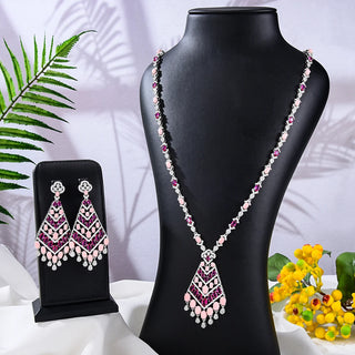 Missvikki Luxury Long Drop Necklace Earrings Jewelry Sets Super CZ for Noble Women Bridal Wedding Gorgeous Sparkling Best Gift
