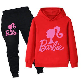 Girls cartoon cute Barbie printing sweatshirt suit fall and winter outdoor fashion warm children's long-sleeved two-piece set