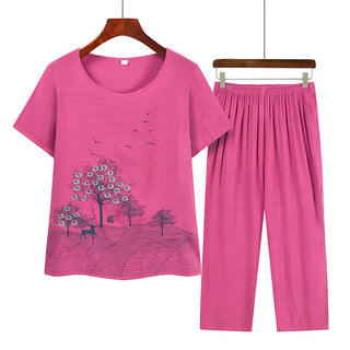 Vintage Printed Cotton Women Pajamas Set