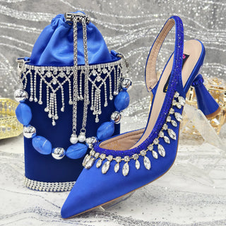 Venus Chan Fuchsia Color Pointed-Toe High Women Heels Shoes and Bags for Women Rhinestone Evening Party Elegant Luxury Handbag