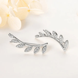OXTAO Trendy Leaf-Shaped Piercing Earrings Sterling 925 Silver Round Cut D VVS1 Moissanite Climber Earrings for Women Jewelry