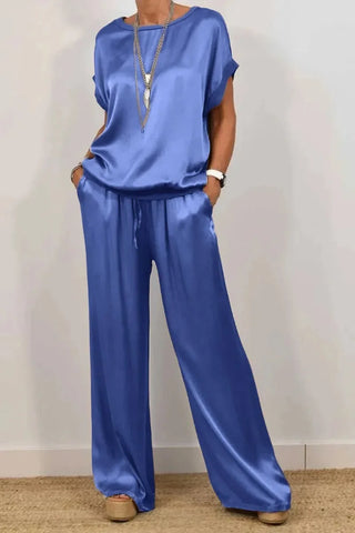 Smooth Satin Short Sleeve Pant Set
