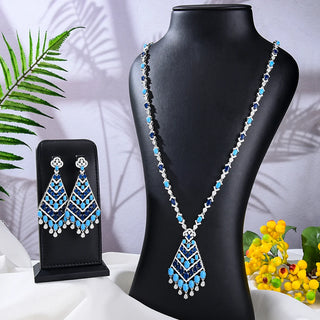 Missvikki Luxury Long Drop Necklace Earrings Jewelry Sets Super CZ for Noble Women Bridal Wedding Gorgeous Sparkling Best Gift