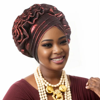 Party Headgear Ruffled Turban Cap for Women African Lady Head Wraps Nigeria Wedding Autogele Headtie