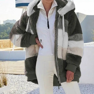 Loose Multicolor Hooded Commute Coat