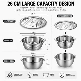Stainless Steel 4 In 1 Salad Mixing Bowl Set