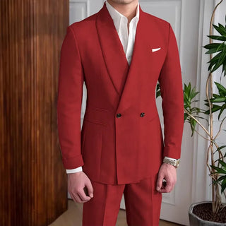 Men's Double-Breasted 2-Pcs Linen Suit