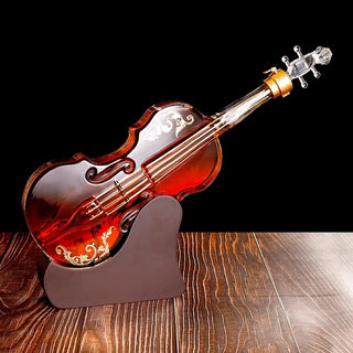 Glass Violin Decanter Set, Mahogany Base, Wine Savant, Whiskey Glasses, Bar Set, Champagne, Elegant Wine Dispenser, Gift