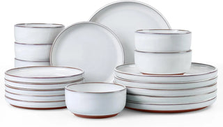 Stoneware Dinnerware Sets for 6, 18 Pieces Reactive Glaze Plates and Bowls Sets, Elegant Dishes with Rustic Terracotta Clay Base