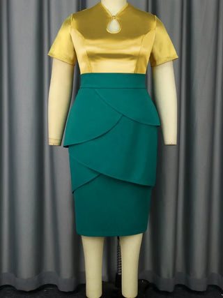 Two Piece Set Plus Size Clothes Summer Autumn V-Neck Short Sleeve Top And Midi Skirt Women Sets Streetwear Office Lady Suit