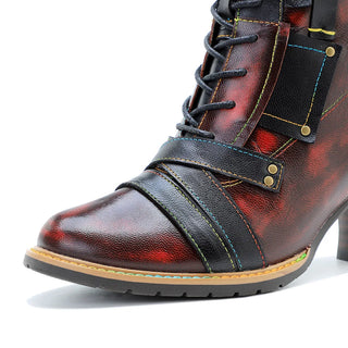 Genuine Leather High-heeled Riveted Boots