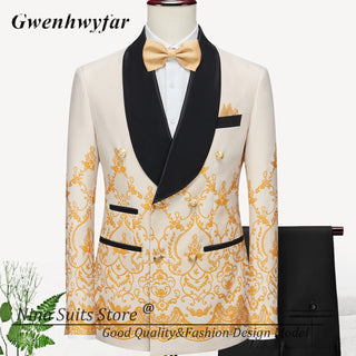 G&N 2023 New Series Men Suits Blazer Beautiful Lilac Purple Floral Pattern Tuxedos 3 Pieces Formal Party Costume Homme Slim Fit